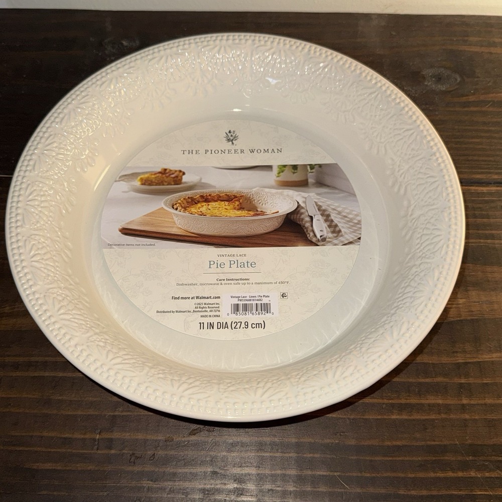 Pioneer Woman Vintage Lace Stoneware Pie Dish 10"